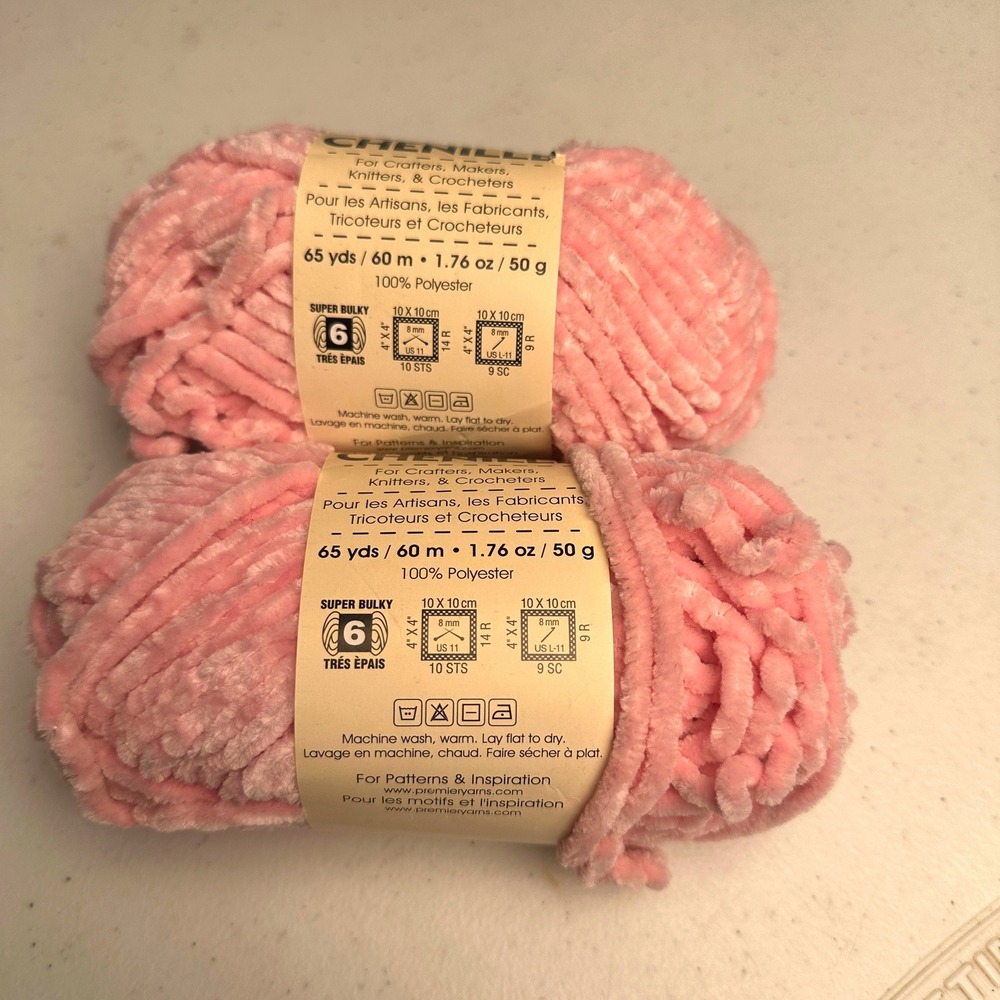 Premier Just Chenille Pink Super Bulky Yarn 2 Skeins 65yd Each Matching Lot# - Picture 2 of 4